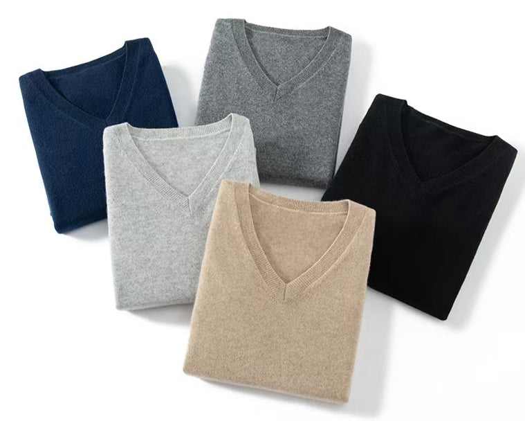Men's Classic Collection: Ultra-soft 100% Cashmere V Neck Jumper (5 colours)