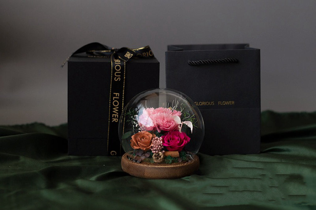 100% Handmade Eternal Real Flowers with Soft LED in Exquisite Glass Cover and Gift Box - A Timeless Gift for Life’s Most Cherished Moments