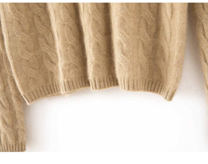 Autumn/Winter Classic: 100% Alxa Baby Cashmere-Wool Blend Turtleneck Cable-Knitted Jumper