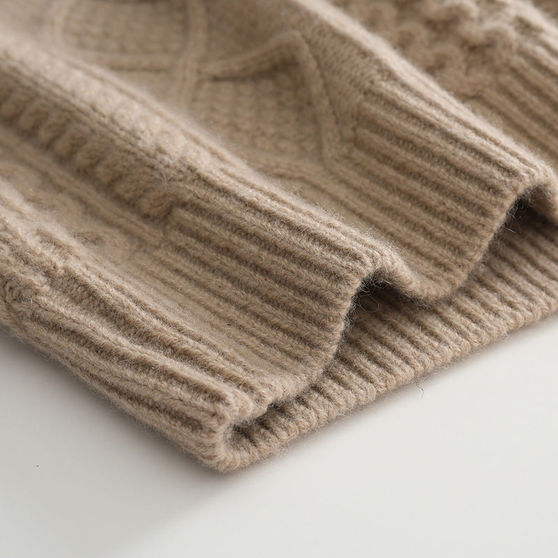 New Luxury: 100% Ordos Cashmere Heritage Crew-neck, 3D Cable-Knitted Jumper