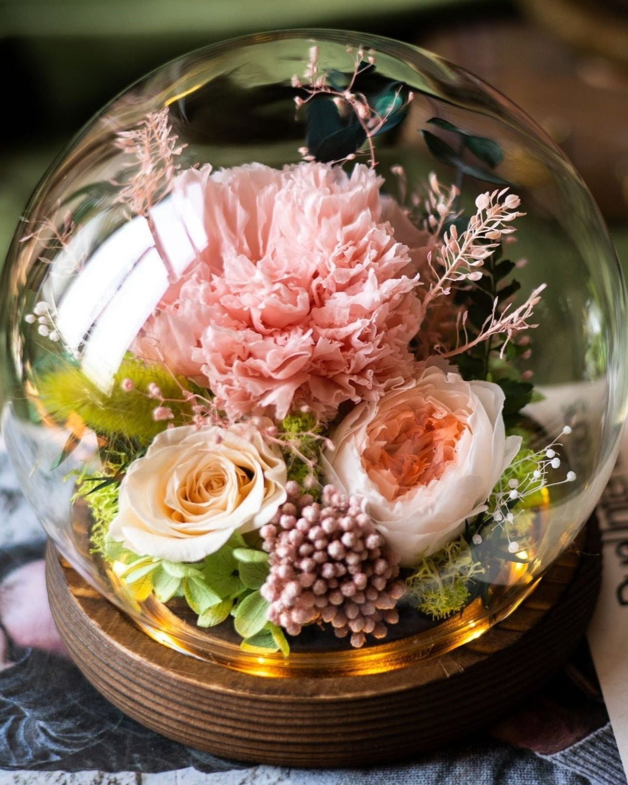 100% Handmade Eternal Real Flowers with Soft LED in Exquisite Glass Cover and Gift Box - A Timeless Gift for Life’s Most Cherished Moments