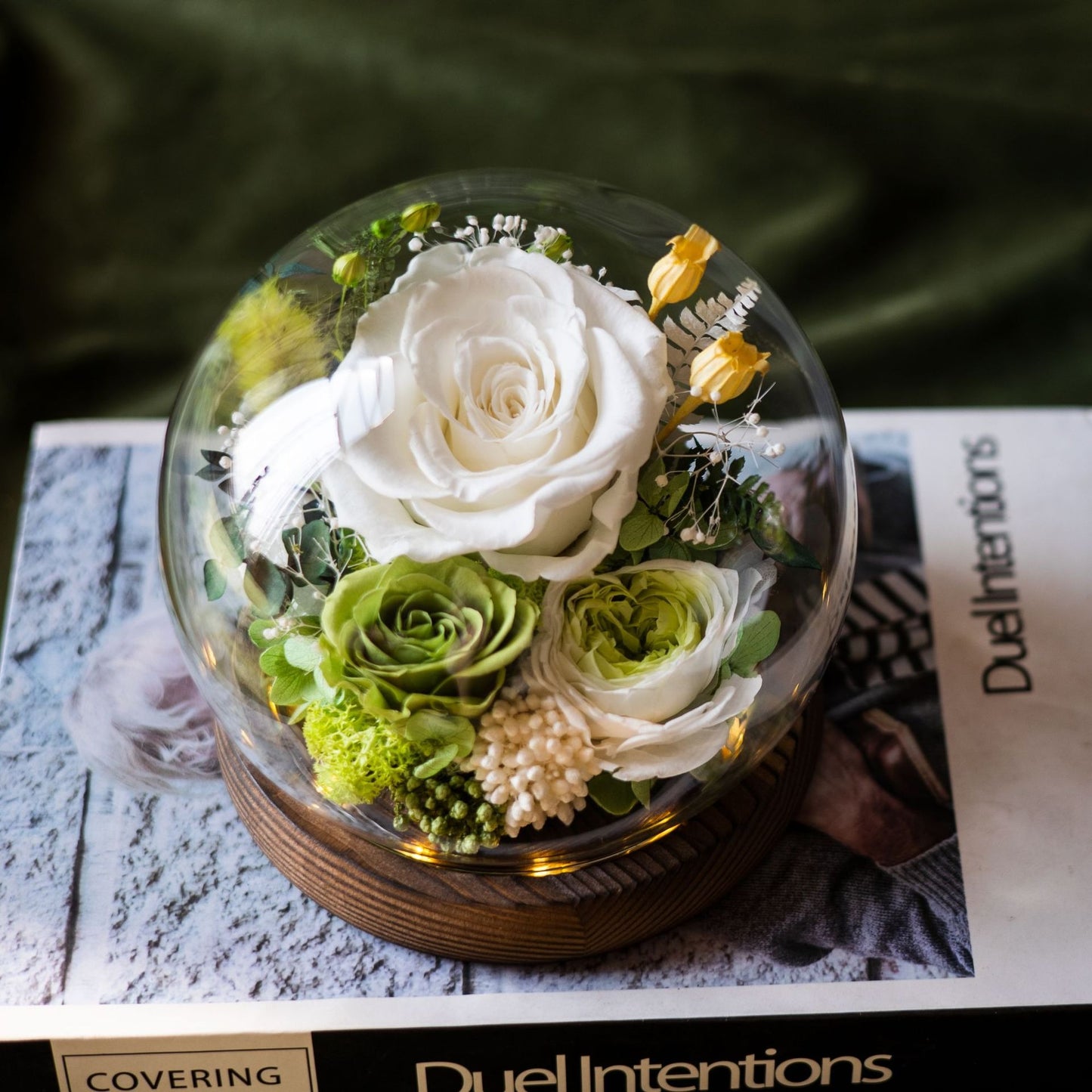 100% Handmade Eternal Real Flowers with Soft LED in Exquisite Glass Cover and Gift Box - A Timeless Gift for Life’s Most Cherished Moments