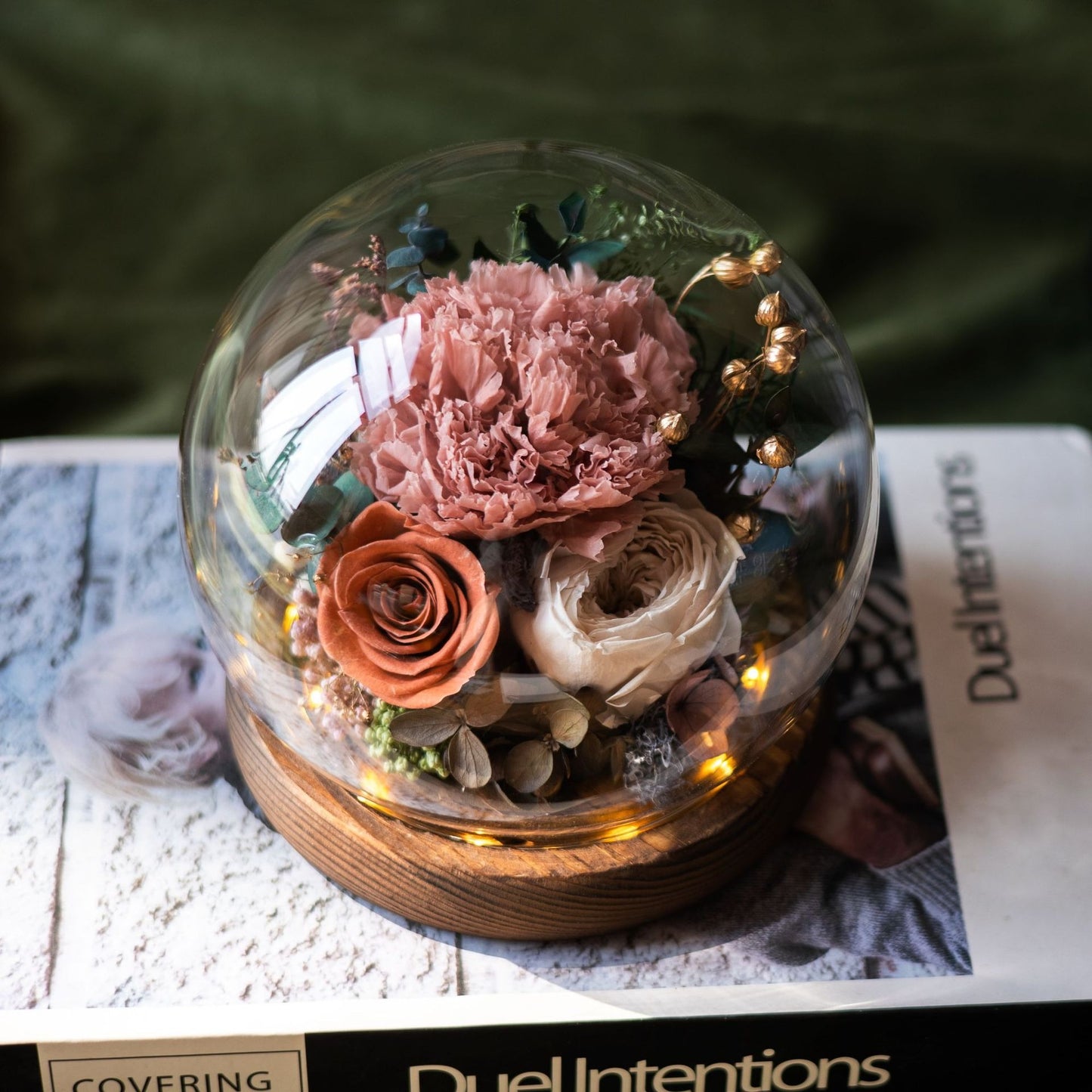 100% Handmade Eternal Real Flowers with Soft LED in Exquisite Glass Cover and Gift Box - A Timeless Gift for Life’s Most Cherished Moments