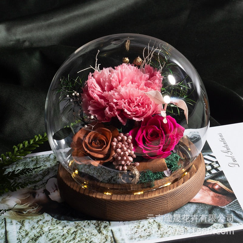 100% Handmade Eternal Real Flowers with Soft LED in Exquisite Glass Cover and Gift Box - A Timeless Gift for Life’s Most Cherished Moments