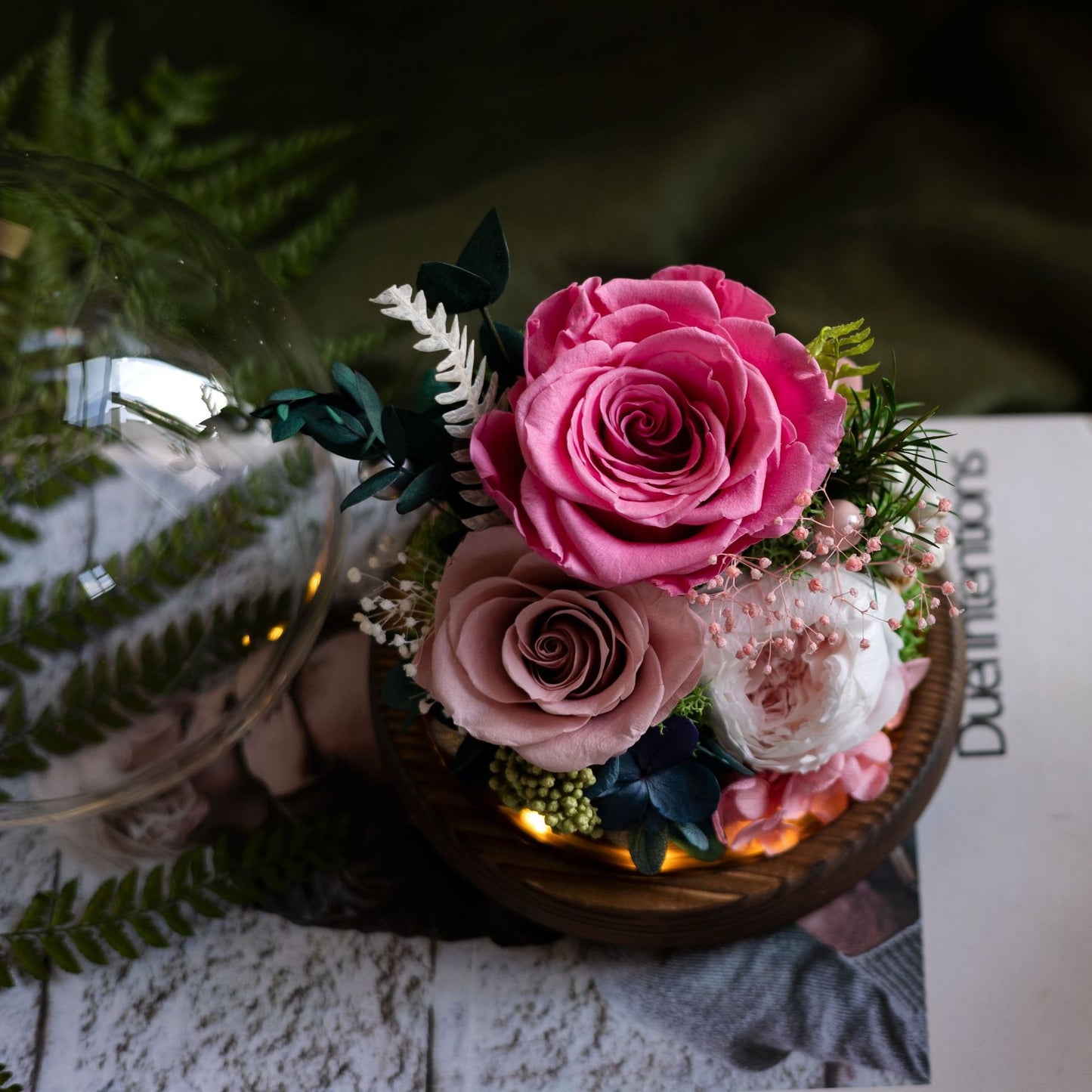 100% Handmade Eternal Real Flowers with Soft LED in Exquisite Glass Cover and Gift Box - A Timeless Gift for Life’s Most Cherished Moments