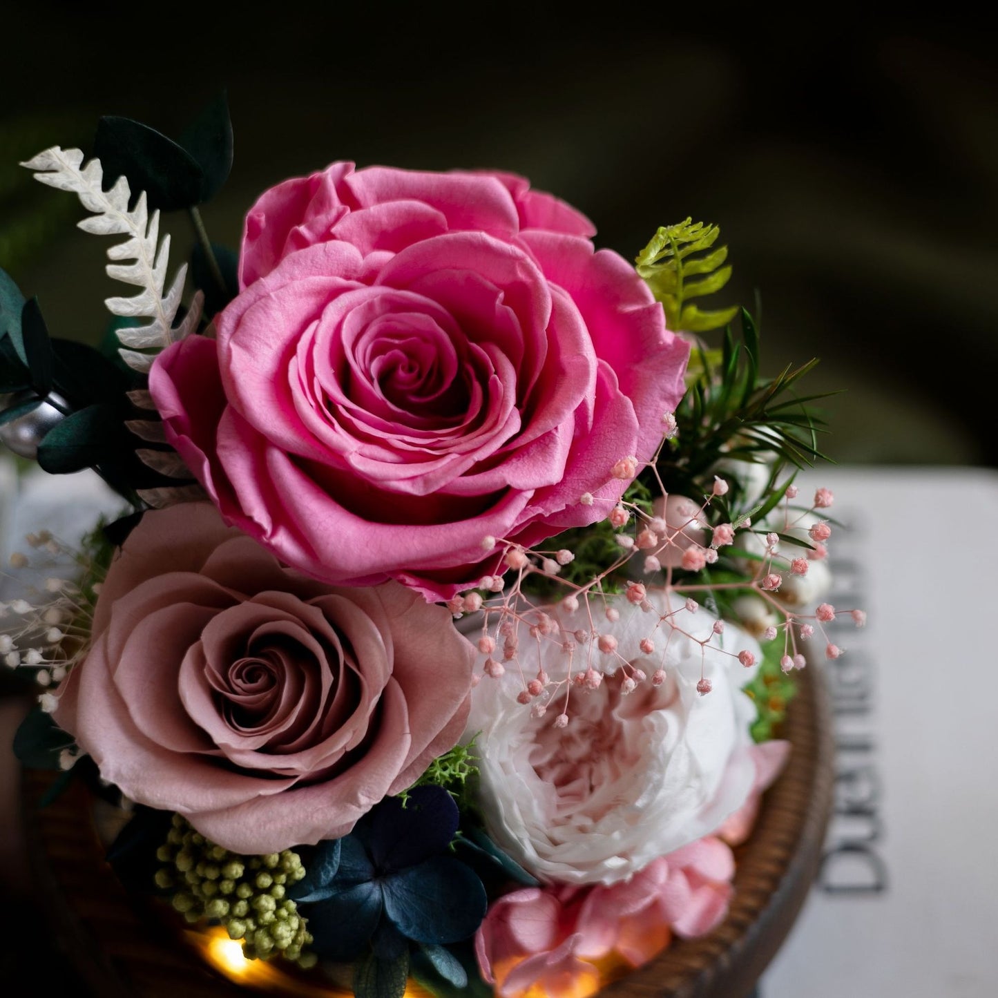 100% Handmade Eternal Real Flowers with Soft LED in Exquisite Glass Cover and Gift Box - A Timeless Gift for Life’s Most Cherished Moments