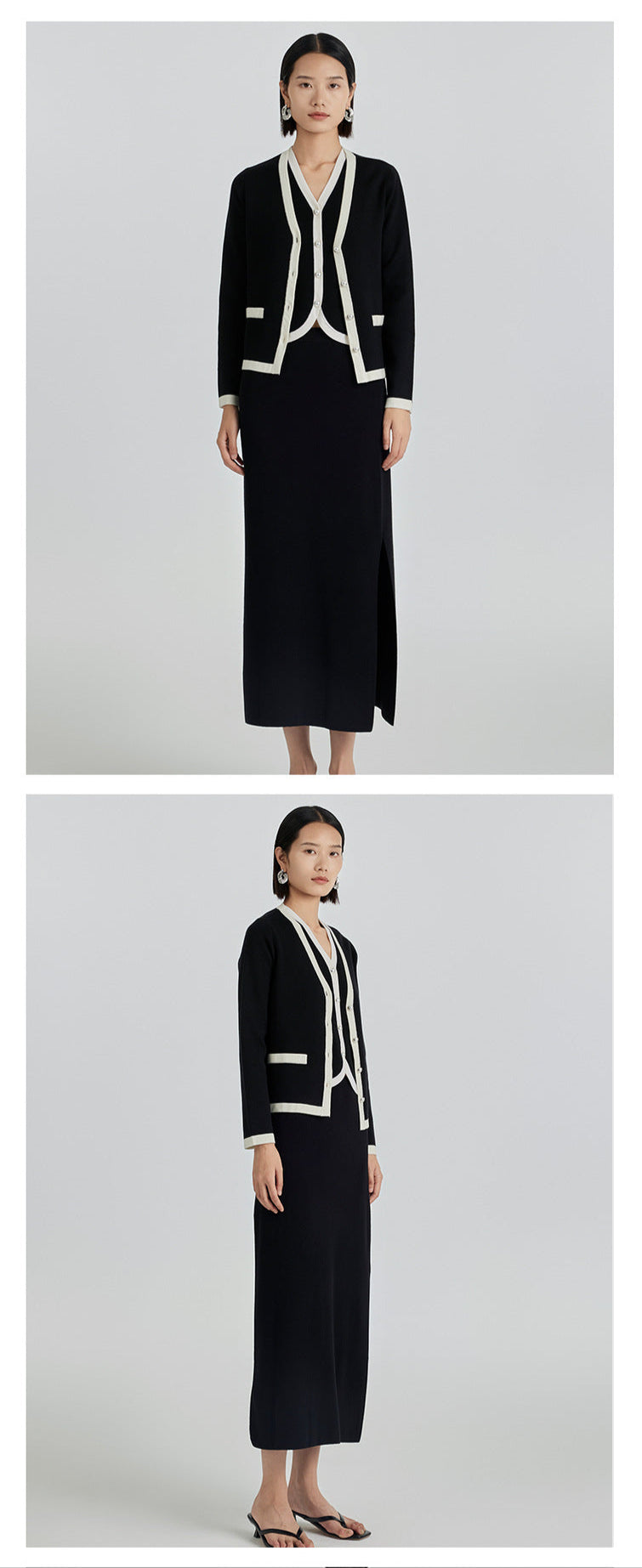100% Ultra-fine Timeless Elegance Chanel-look Set - Cardigan, Vest & Skirt