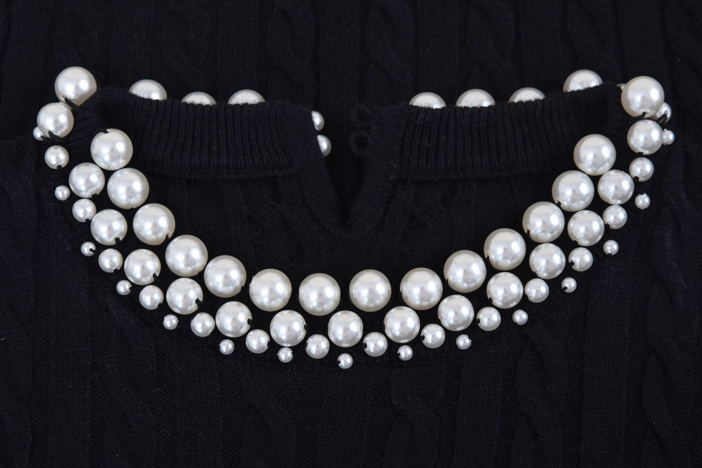 Women Chic and Elegant Cashmere-wool Blend Top - Cable Knit & Pearl-adorned Neckline