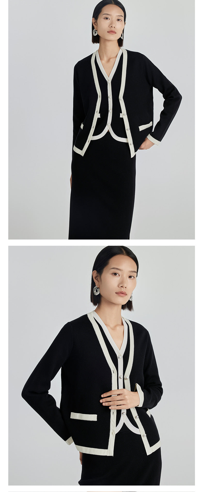 100% Ultra-fine Timeless Elegance Chanel-look Set - Cardigan, Vest & Skirt