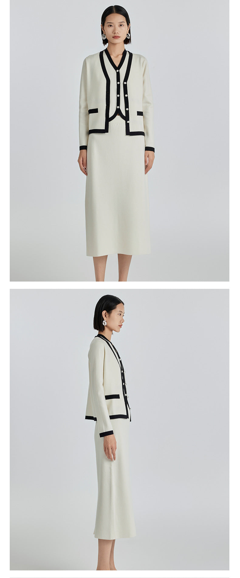100% Ultra-fine Timeless Elegance Chanel-look Set - Cardigan, Vest & Skirt