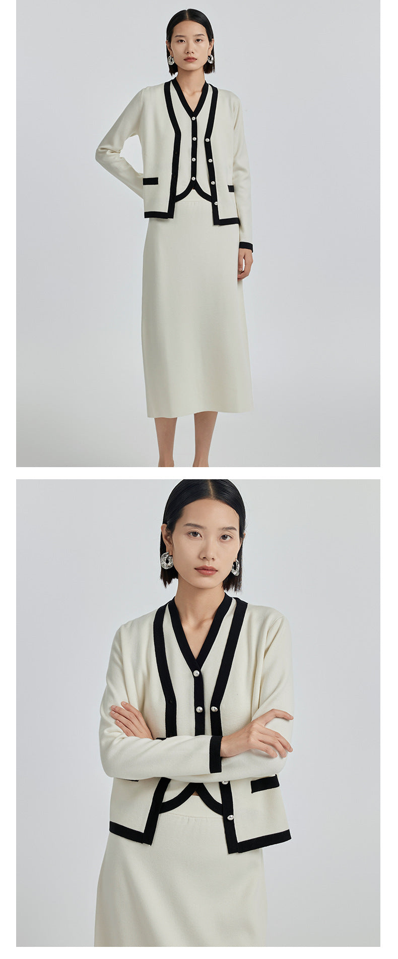100% Ultra-fine Timeless Elegance Chanel-look Set - Cardigan, Vest & Skirt