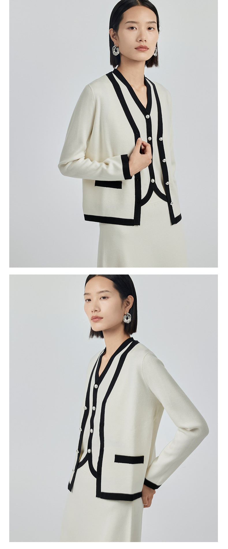 100% Ultra-fine Timeless Elegance Chanel-look Set - Cardigan, Vest & Skirt
