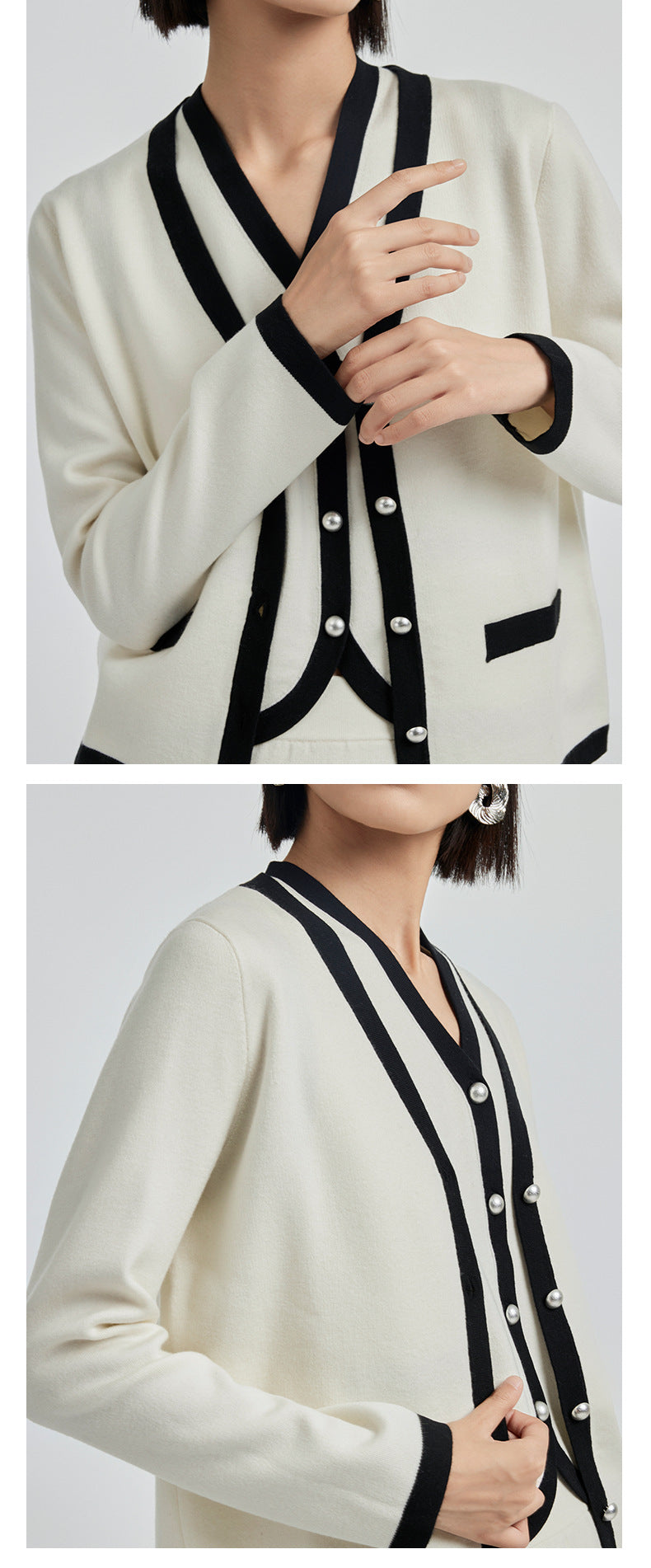 100% Ultra-fine Timeless Elegance Chanel-look Set - Cardigan, Vest & Skirt