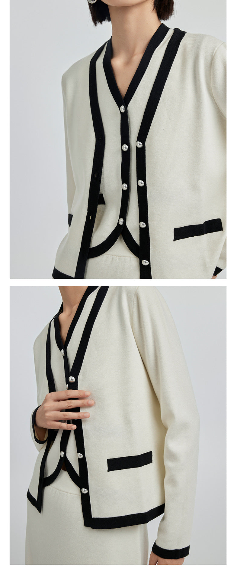 100% Ultra-fine Timeless Elegance Chanel-look Set - Cardigan, Vest & Skirt