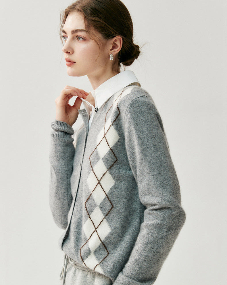 Cashmere-wool Cardigan Preppy Style