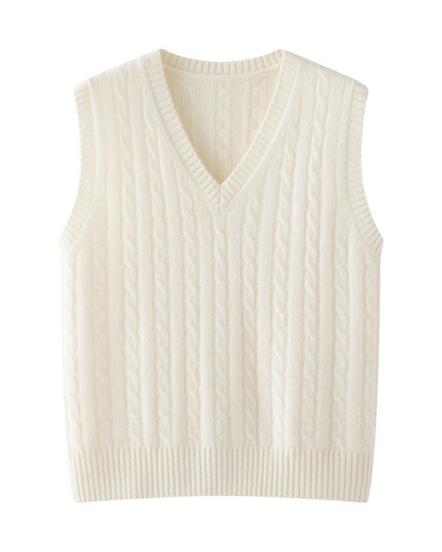 Cashmere-wool Cable Knit V-Neck Vest