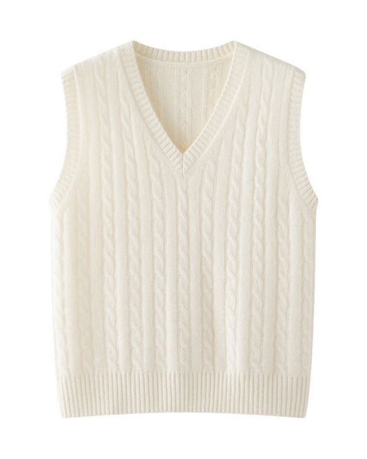 Cashmere-wool Cable Knit V-Neck Vest