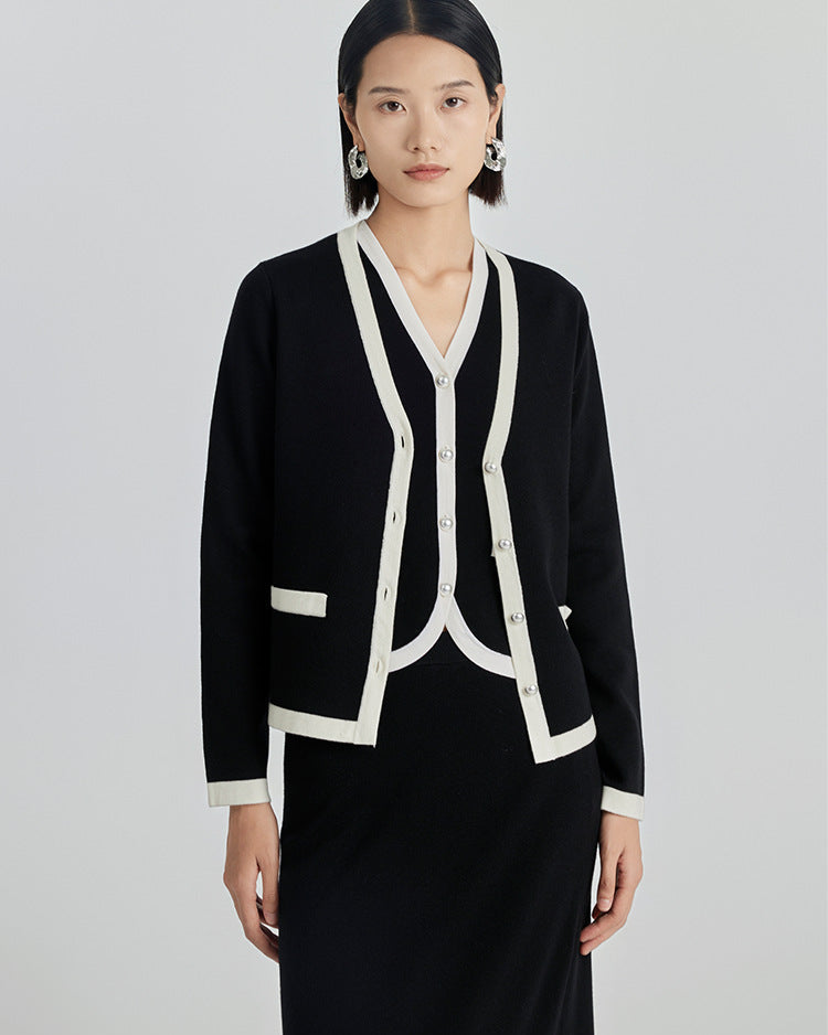 100% Ultra-fine Timeless Elegance Chanel-look Set - Cardigan, Vest & Skirt