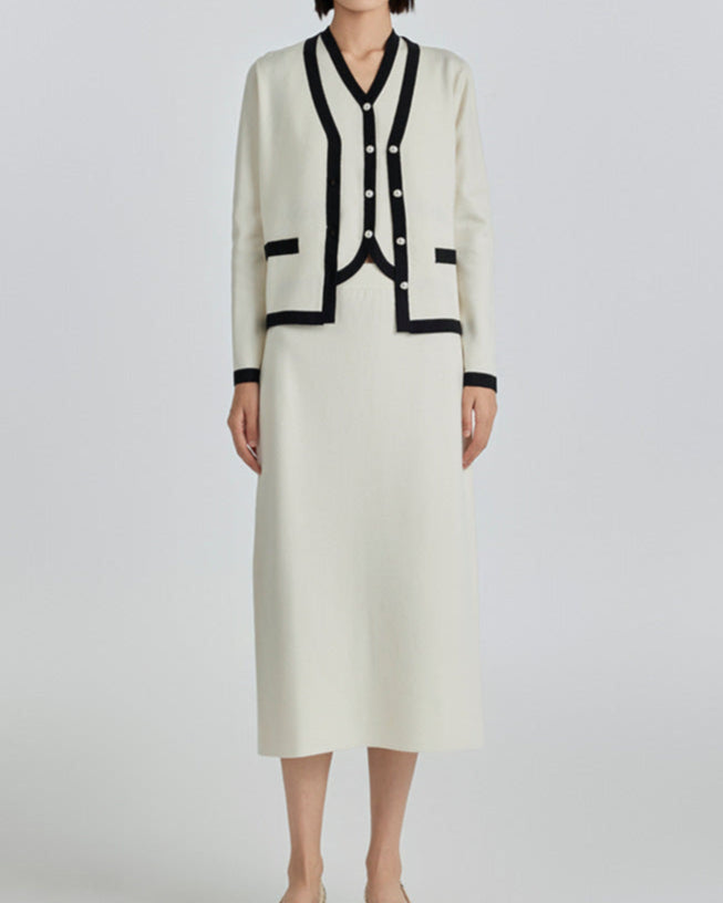 100% Ultra-fine Timeless Elegance Chanel-look Set - Cardigan, Vest & Skirt