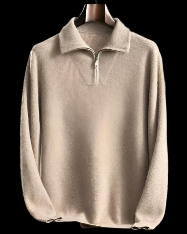 Audrie Men: Deluxe 100% Cashmere Pullover Zip Jumper