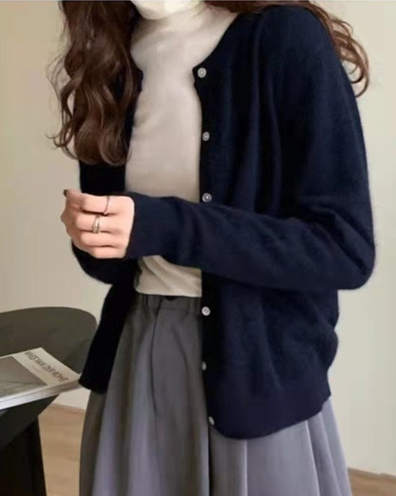 Women's 100% Lambswool Crew Neck Cardigan