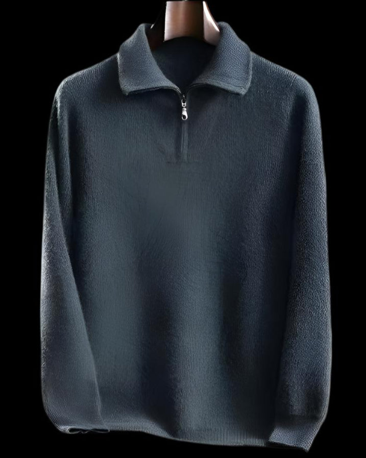 Audrie Men: Deluxe 100% Cashmere Pullover Zip Jumper