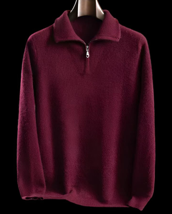 Audrie Men: Deluxe 100% Cashmere Pullover Zip Jumper