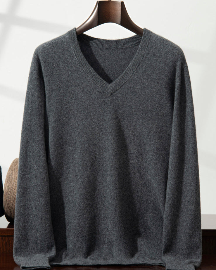 Men's Classic Collection: Ultra-fine 100% Cashmere and Wool Blend V-Neck Jumper (9 colours)