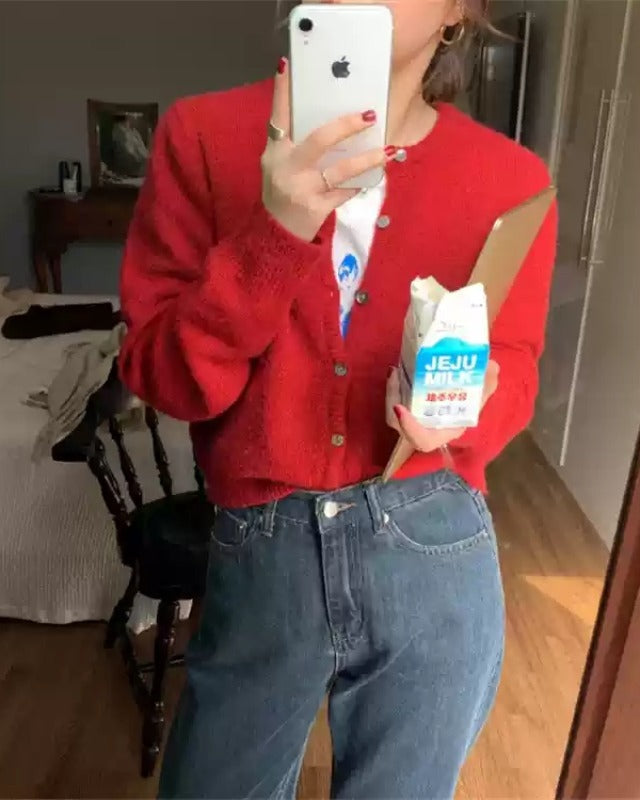 Women's 100% Lambswool Crew Neck Cardigan