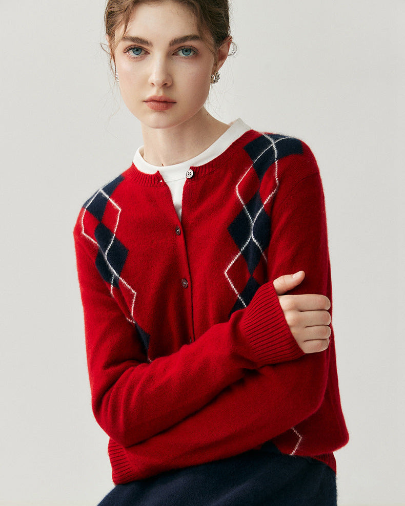 Cashmere-wool Cardigan Preppy Style