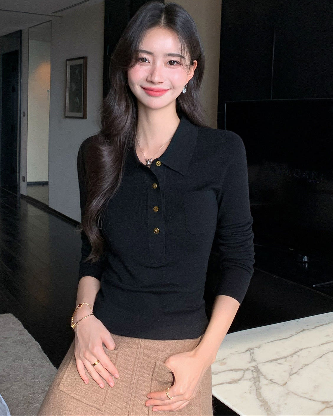 Ultra-fine Merino Wool Polo Collar Sweater