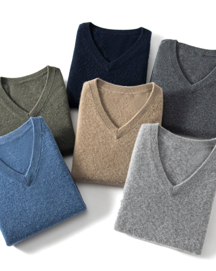 Men's Classic Collection: Ultra-fine 100% Cashmere and Wool Blend V-Neck Jumper (9 colours)