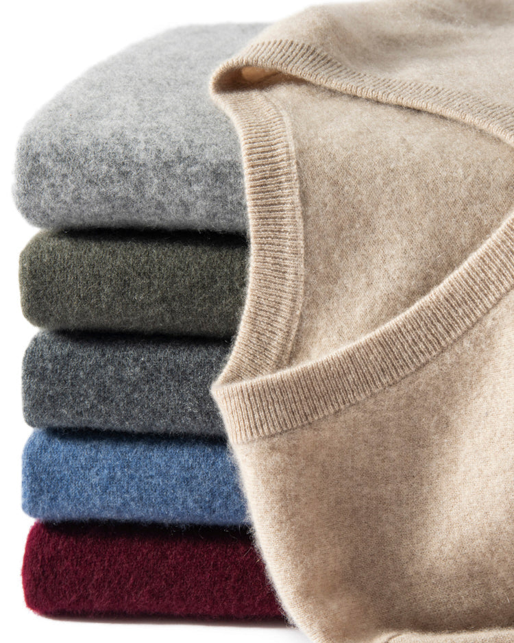 Men's Classic Collection: Ultra-fine 100% Cashmere and Wool Blend V-Neck Jumper (9 colours)