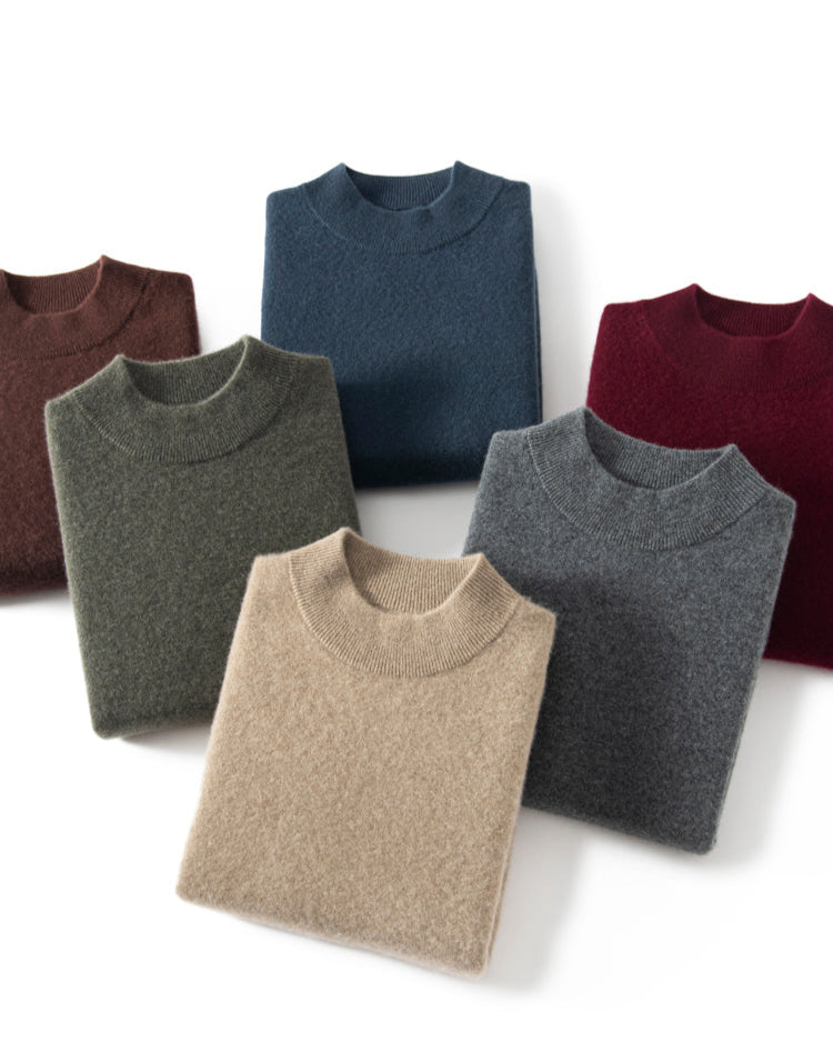 Men's Classic Collection: Ultra-soft 100% Cashmere and Wool Blend Mock Neck Jumper (14 colours)