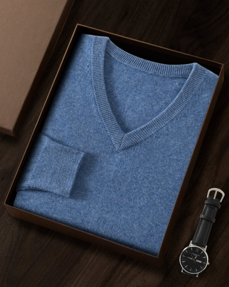 Men's Classic Collection: Ultra-fine 100% Cashmere and Wool Blend V-Neck Jumper (9 colours)