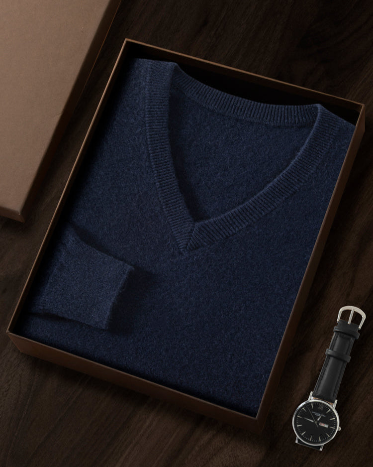 Men's Classic Collection: Ultra-fine 100% Cashmere and Wool Blend V-Neck Jumper (9 colours)