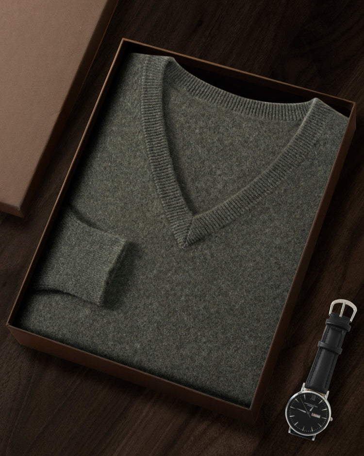 Men's Classic Collection: Ultra-fine 100% Cashmere and Wool Blend V-Neck Jumper (9 colours)