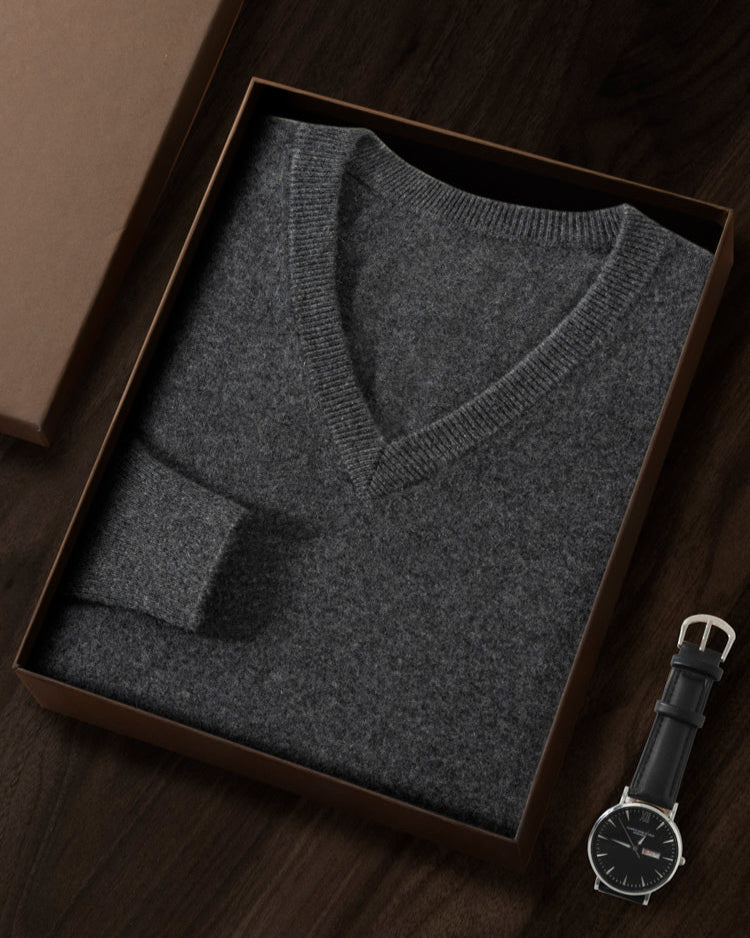 Men's Classic Collection: Ultra-fine 100% Cashmere and Wool Blend V-Neck Jumper (9 colours)