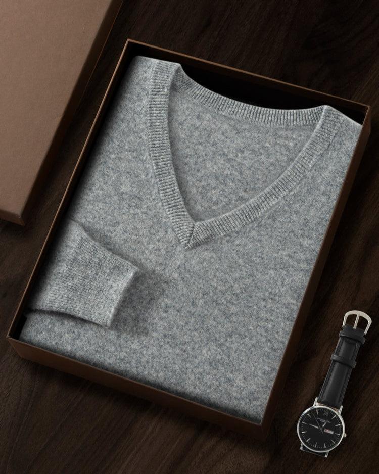 Men's Classic Collection: Ultra-fine 100% Cashmere and Wool Blend V-Neck Jumper (9 colours)