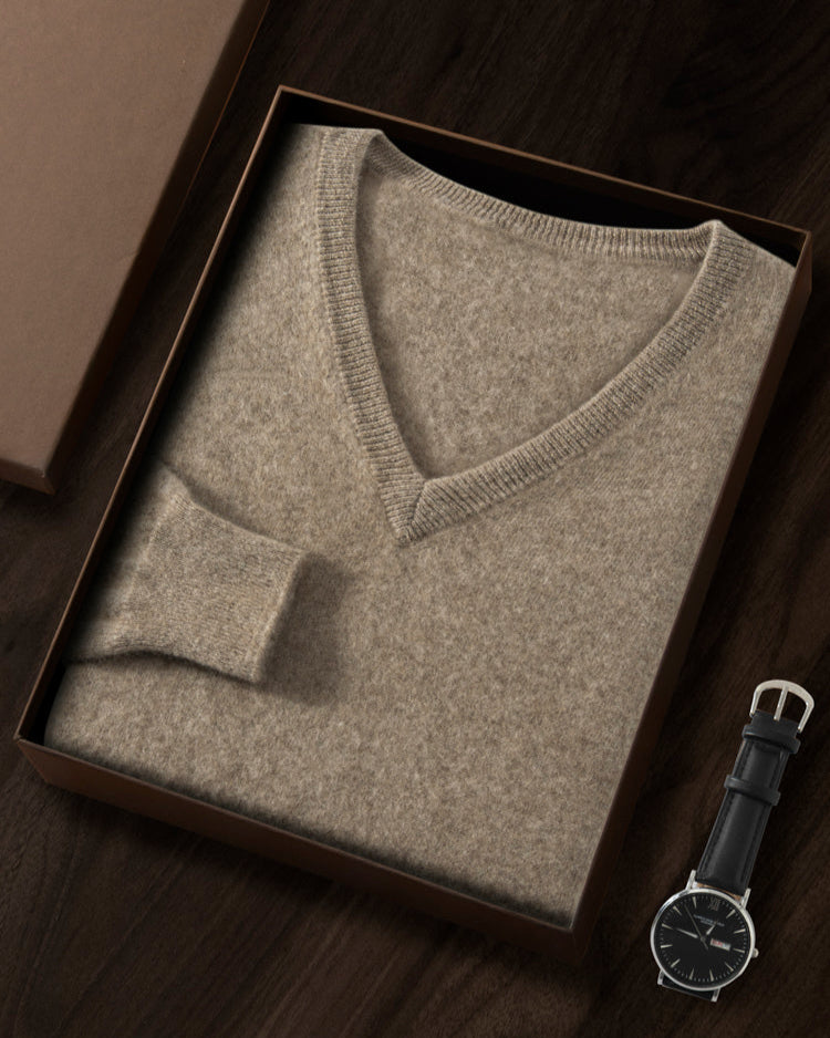 Men's Classic Collection: Ultra-fine 100% Cashmere and Wool Blend V-Neck Jumper (9 colours)