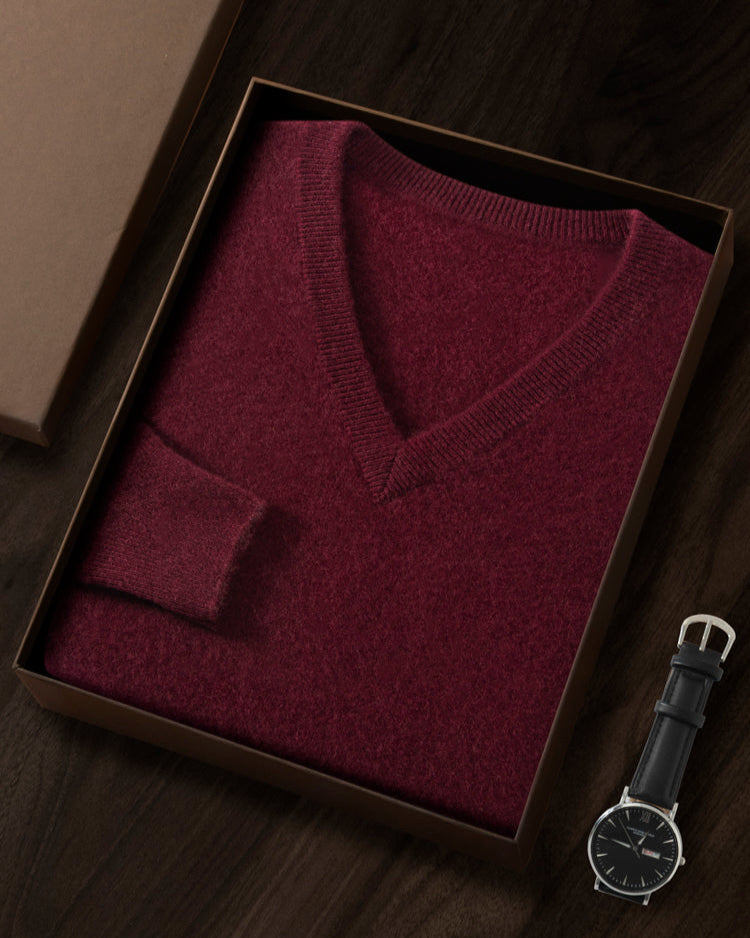 Men's Classic Collection: Ultra-fine 100% Cashmere and Wool Blend V-Neck Jumper (9 colours)