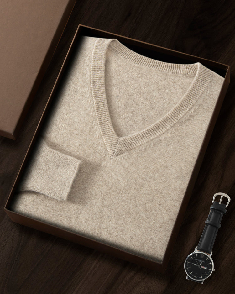 Men's Classic Collection: Ultra-fine 100% Cashmere and Wool Blend V-Neck Jumper (9 colours)