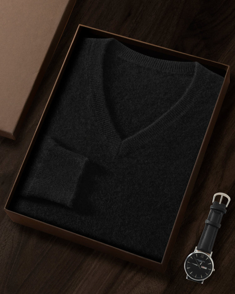 Men's Classic Collection: Ultra-fine 100% Cashmere and Wool Blend V-Neck Jumper (9 colours)
