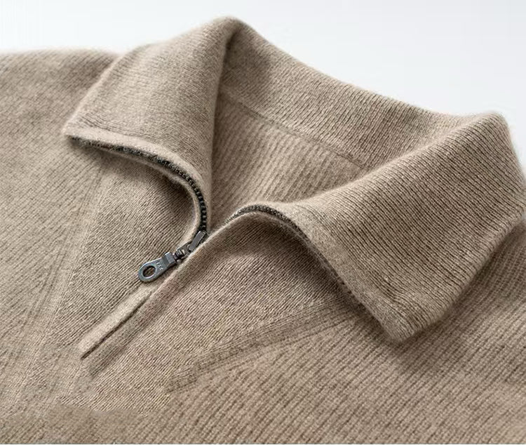 Audrie Men: Deluxe 100% Cashmere Pullover Zip Jumper