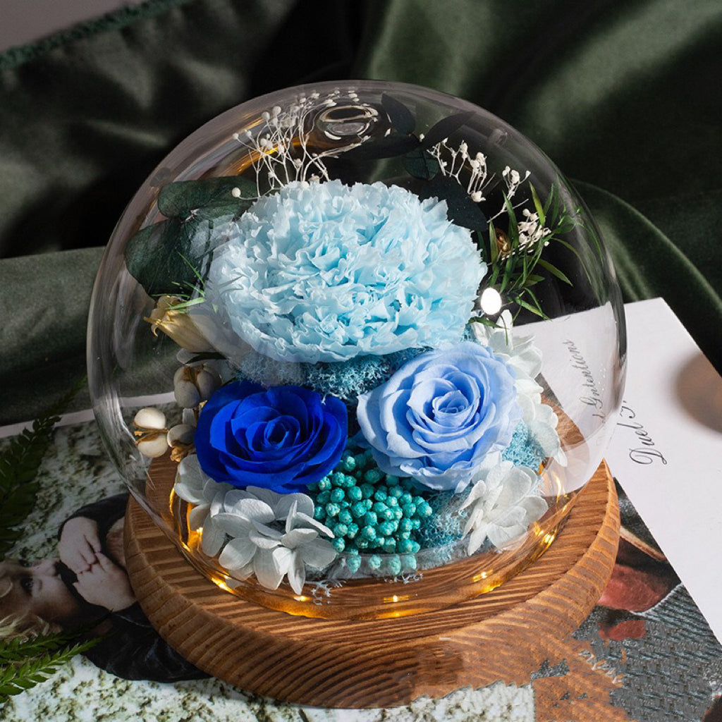 100% Handmade Eternal Real Flowers with Soft LED in Exquisite Glass Cover and Gift Box - A Timeless Gift for Life’s Most Cherished Moments