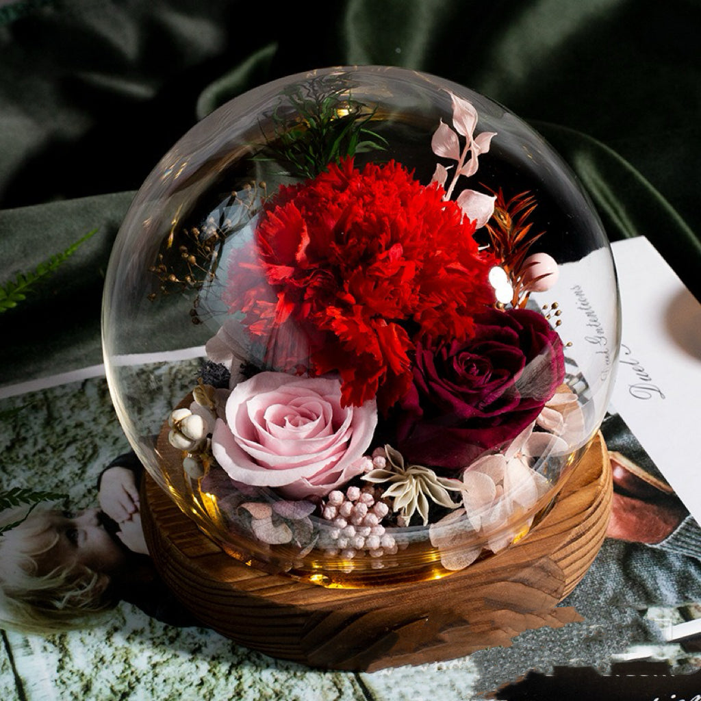 100% Handmade Eternal Real Flowers with Soft LED in Exquisite Glass Cover and Gift Box - A Timeless Gift for Life’s Most Cherished Moments
