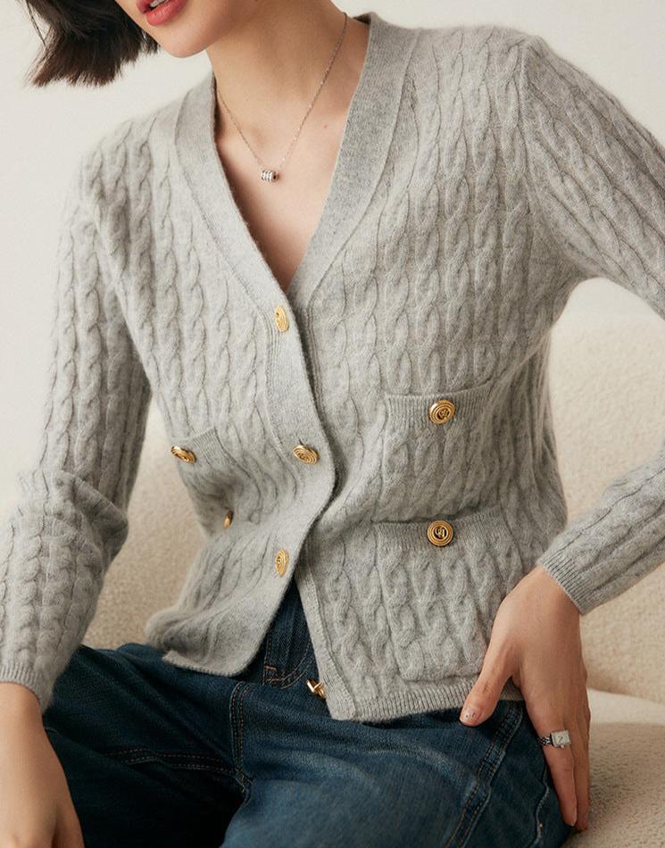 Audrie Women: 100% Baby Cashmere-Wool Blend Cable-knitted Cardigan