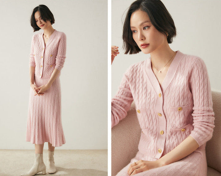 Autumn/Winter Premium: 100% Alxa Baby Cashmere-Wool Blend Cable-knitted Cardigan
