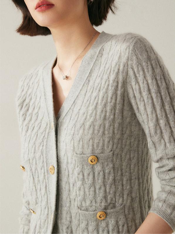 Audrie Women: 100% Baby Cashmere-Wool Blend Cable-knitted Cardigan