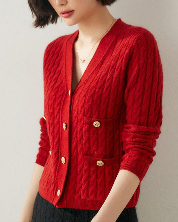 Audrie Women: 100% Baby Cashmere-Wool Blend Cable-knitted Cardigan